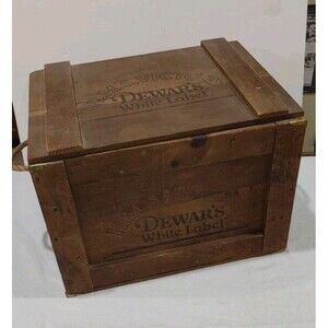 Vintage Dewar's White Label Wood Crate With Lid 17"X 12.5"X 12.5"  H.M.S Victory